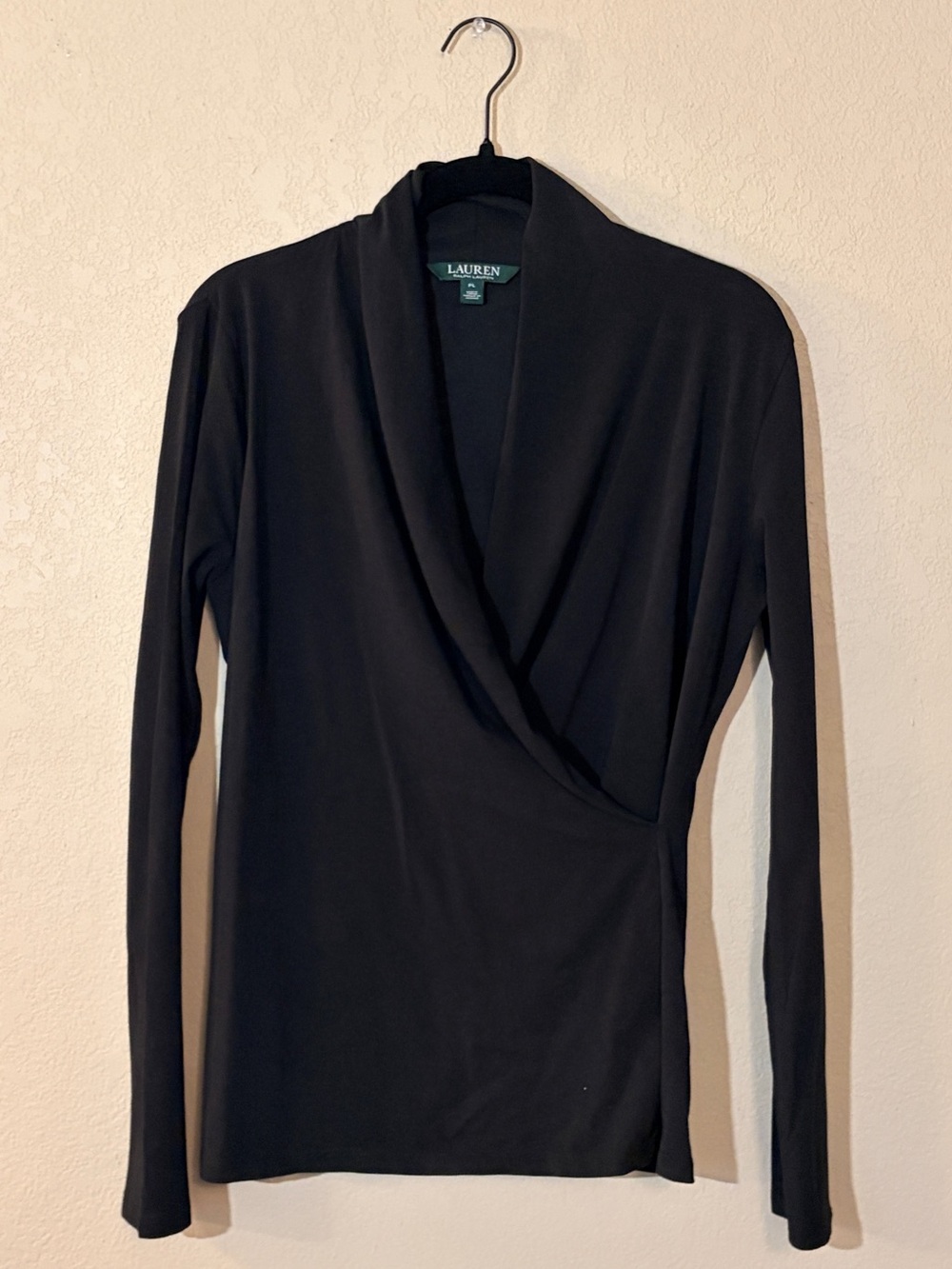 Cotton RALPH LAUREN Faux Wrap Shirt Black Sz Petite Large